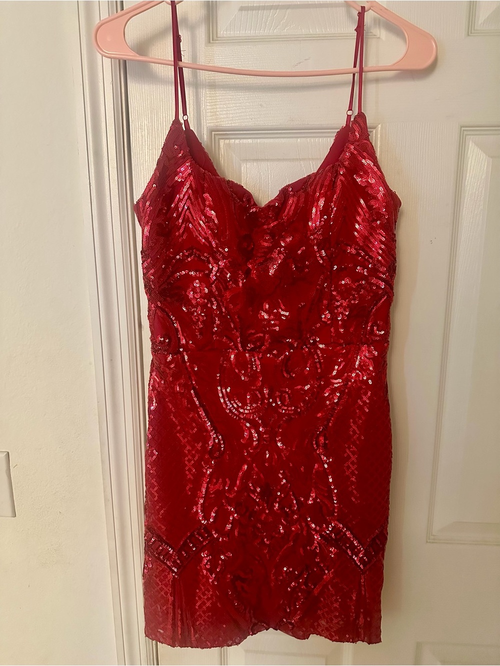Red Sequin Spaghetti-Strap Cocktail Dress